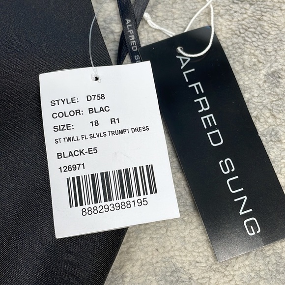 NWT Alfred Sung D758 Bridesmaid Dress Black Satin Maxi Trumpet Slit Sz 18 - Picture 8 of 10